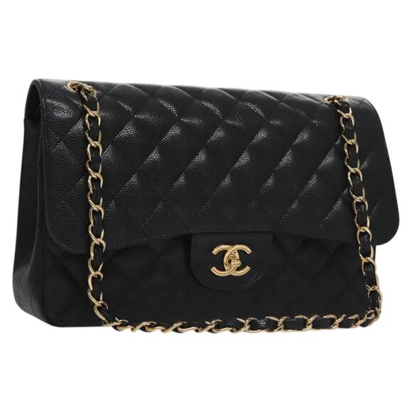 CHANEL Matelasse Chain Shoulder Bag Caviar Skin Black Gold CC - Picture 1 of 16